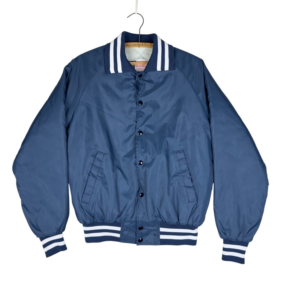 Vtg Late 80s/Early 90s Bomber Jacket Navy White Mens M Varsity Quilted Lined USA